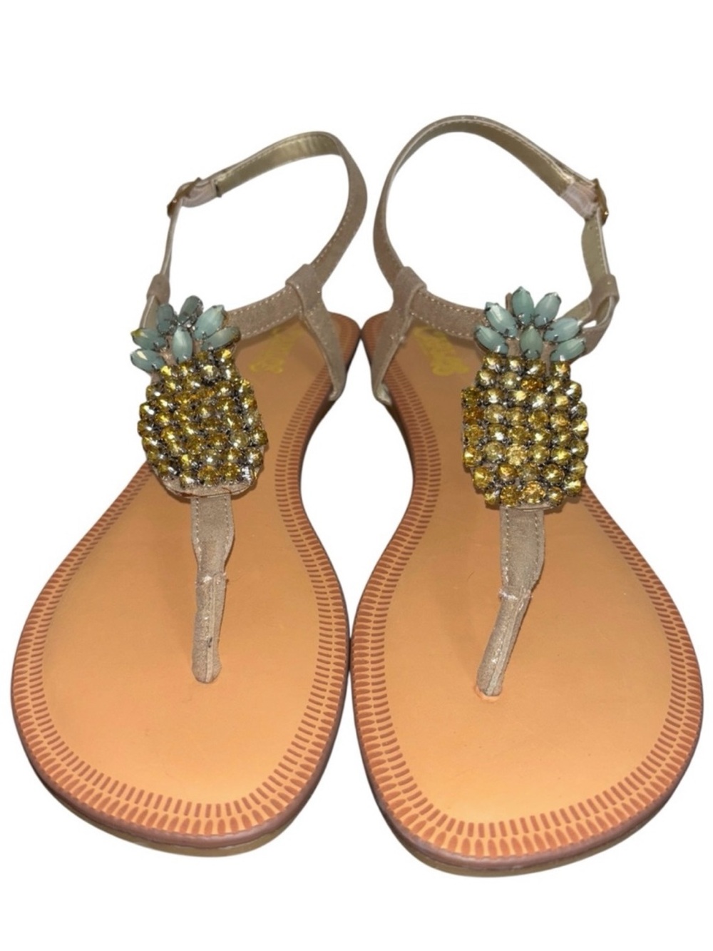 Carlos By Carlos Santana Pineapple Rhinestone Thong Slingback Sandals Gold NWOT - Picture 10 of 11